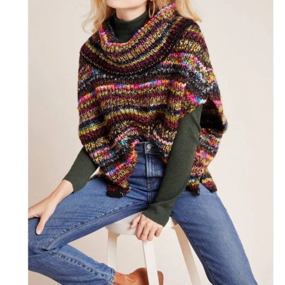 Anthropologie Sweaters - Anthropologie Piera Colorful Turtleneck Poncho M/L